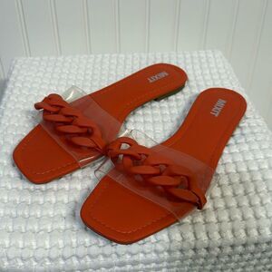 Mix It Orange Clear Strap Plastic Chain Flat Slip On Sandals Women's 7